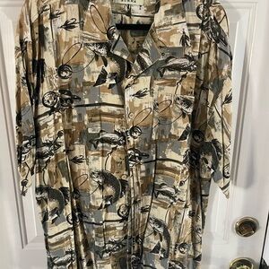 Artistic Print Fish  Button-Up Shirt